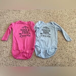 Rabbit Skin Brand Twin Nana Papa Love Me Onesies - Sibling Blue Pink Onesies